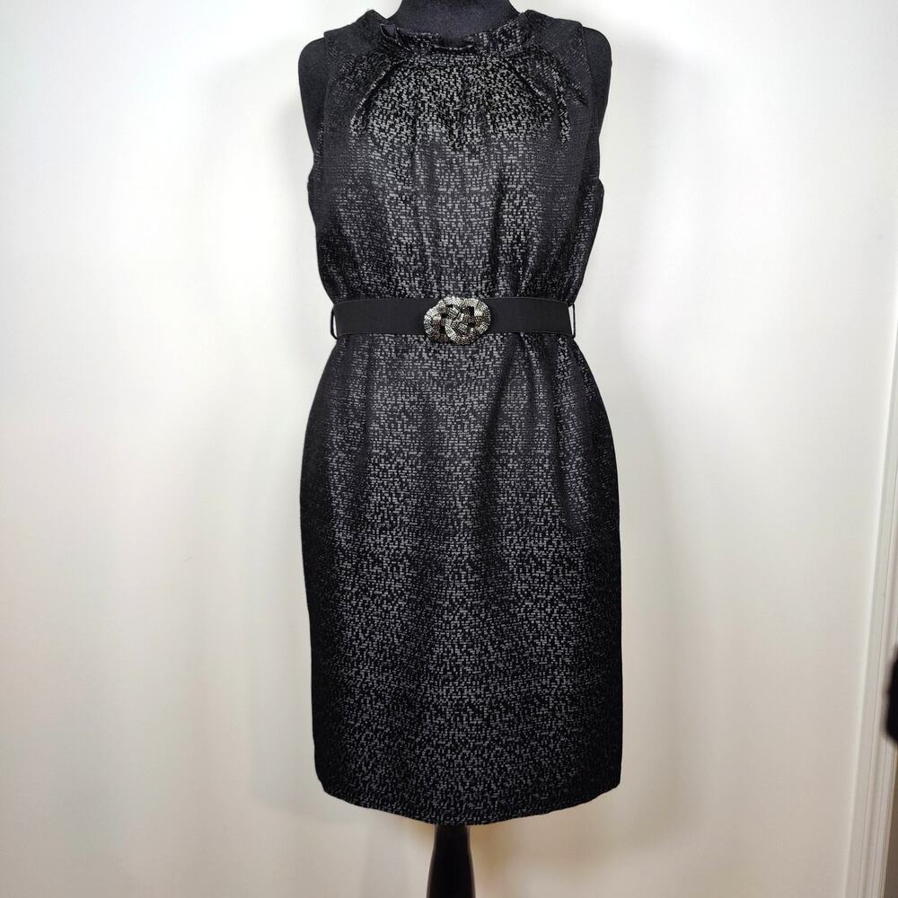 Vintage Kasper Metallic Pencil Dress L Belted Office Siren Rockabilly 14